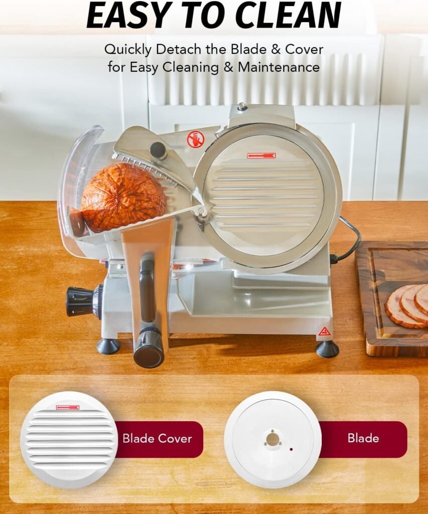 Commercial Meat Slicer, 10-Inch Stainless Steel Blade Meat Slicer with Adjustable Thickness(0-0.5), Bread Butter Chicken Food Slicer Kitchen Appliance