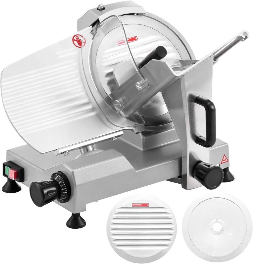 Commercial Meat Slicer, 10-Inch Stainless Steel Blade Meat Slicer with Adjustable Thickness(0-0.5), Bread Butter Chicken Food Slicer Kitchen Appliance