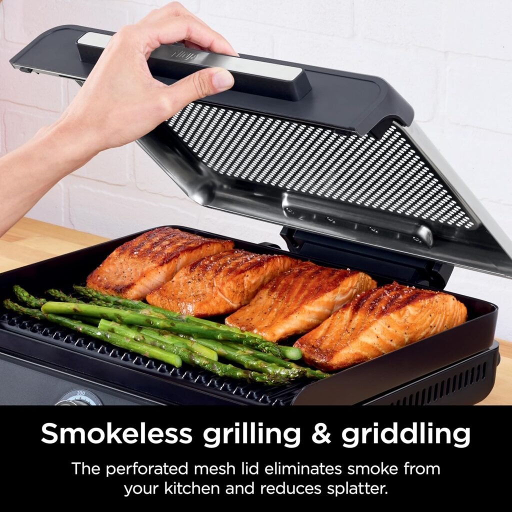 Ninja Griddle and Indoor Grill, 14’’, Electric Grill, For Steak, Burgers, Salmon, Veggies, and More, Pancake Griddle, Nonstick, Dishwasher Safe, 500F, Even Cooking, Silver, GR101 Ninja Griddle and Indoor Grill, 14’’, Electric Grill, For Steak, Burgers, Salmon, Veggies, and More, Pancake Griddle, Nonstick, Dishwasher Safe, 500F, Even Cooking, Silver, GR101