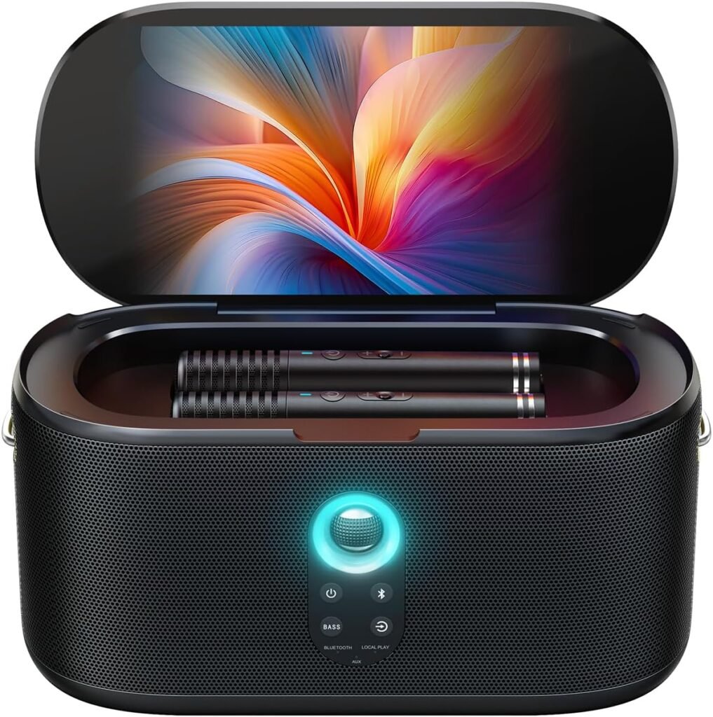 Smart Karaoke Machine, Built-in 10.1 Screen Lyrics Display for Adults Kids, 2 Auto Charging Wireless Microphones, Portable Bluetooth Speaker PA System with WiFi, HDMI for Home TV Outdoor Party