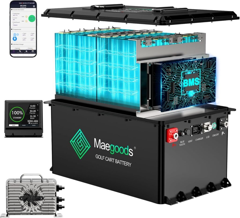 48V 100Ah Lithium Golf Cart Battery Built-in 300A BMS, 15.36kW Output, 8000+ Deep Cycles LiFePO4 Golf Cart Lithium Conversion Kit with 22A Integrated Fast Charger, 2.8 Touch Monitor APP 48V 100Ah Lithium Golf Cart Battery Built-in 300A BMS, 15.36kW Output, 8000+ Deep Cycles LiFePO4 Golf Cart Lithium Conversion Kit with 22A Integrated Fast Charger, 2.8 Touch Monitor APP