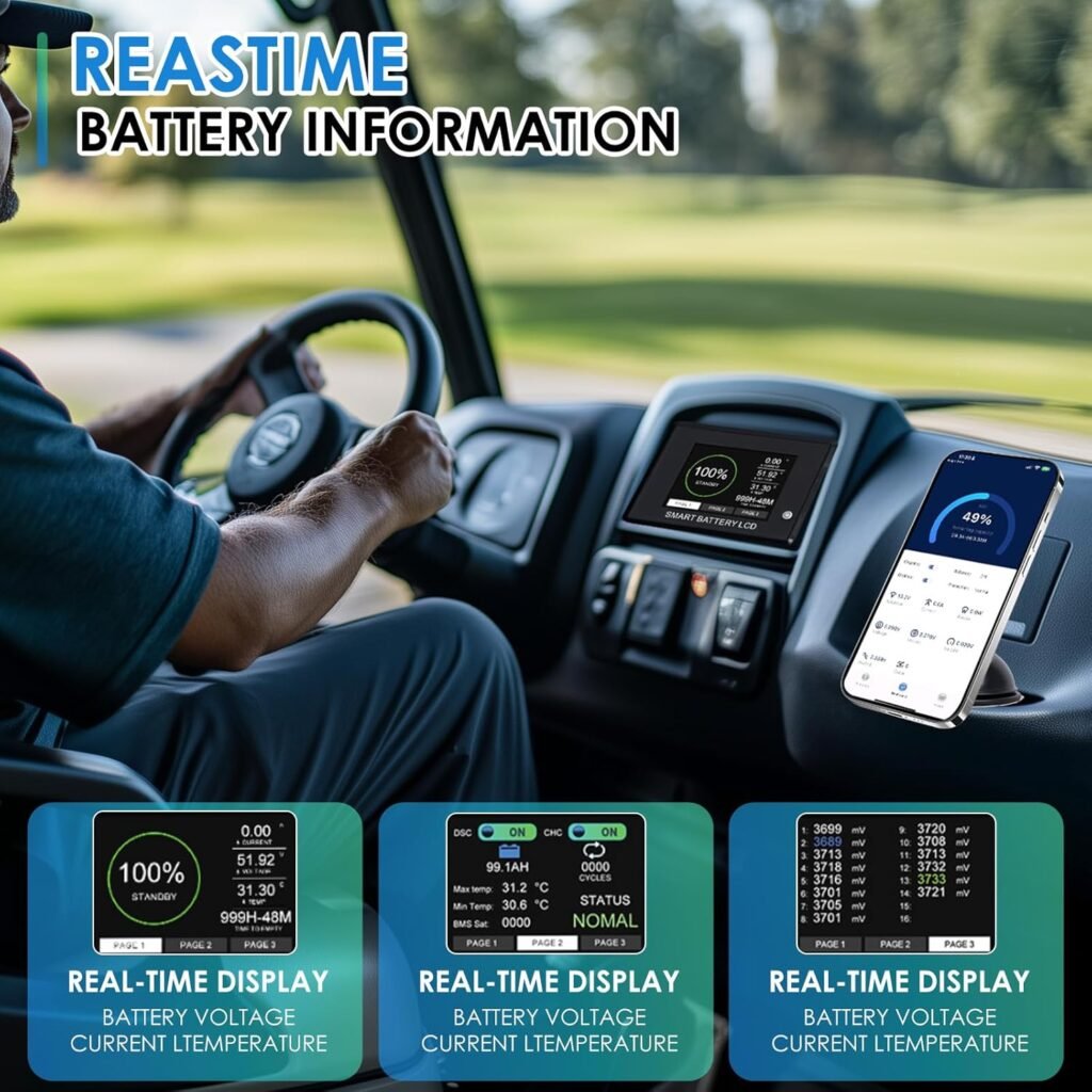 48V 105Ah Lithium Golf Cart Battery, Built-in Smart 200A BMS, Maximum 10.24 kW, Perfect for Golf Cart Clubcar, EZGO, YAMAHA, ICON, Marshell, Supports APP,with Touch Display and 58.4V22A Fast Charger 48V 105Ah Lithium Golf Cart Battery, Built-in Smart 200A BMS, Maximum 10.24 kW, Perfect for Golf Cart Clubcar, EZGO, YAMAHA, ICON, Marshell, Supports APP,with Touch Display and 58.4V22A Fast Charger