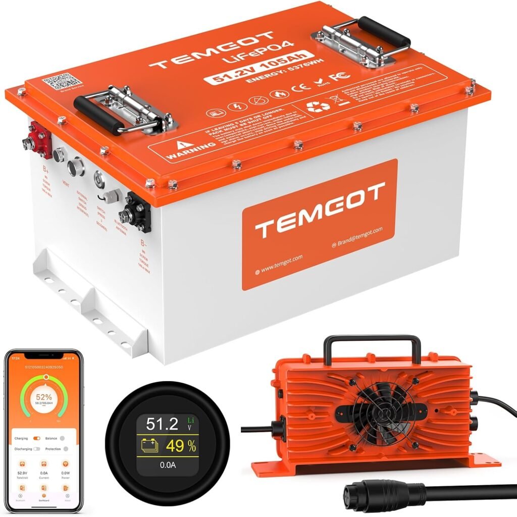 48V(51.2V) 105Ah LiFePO4 Lithium Golf Cart Batteries, Built-in Smart 200A BMS with Monitor and Mobile APP, 5000+ Cycles Rechargeable, Max 10.24kW Power Output, Perfect for Golf Cart 48V(51.2V) 105Ah LiFePO4 Lithium Golf Cart Batteries, Built-in Smart 200A BMS with Monitor and Mobile APP, 5000+ Cycles Rechargeable, Max 10.24kW Power Output, Perfect for Golf Cart