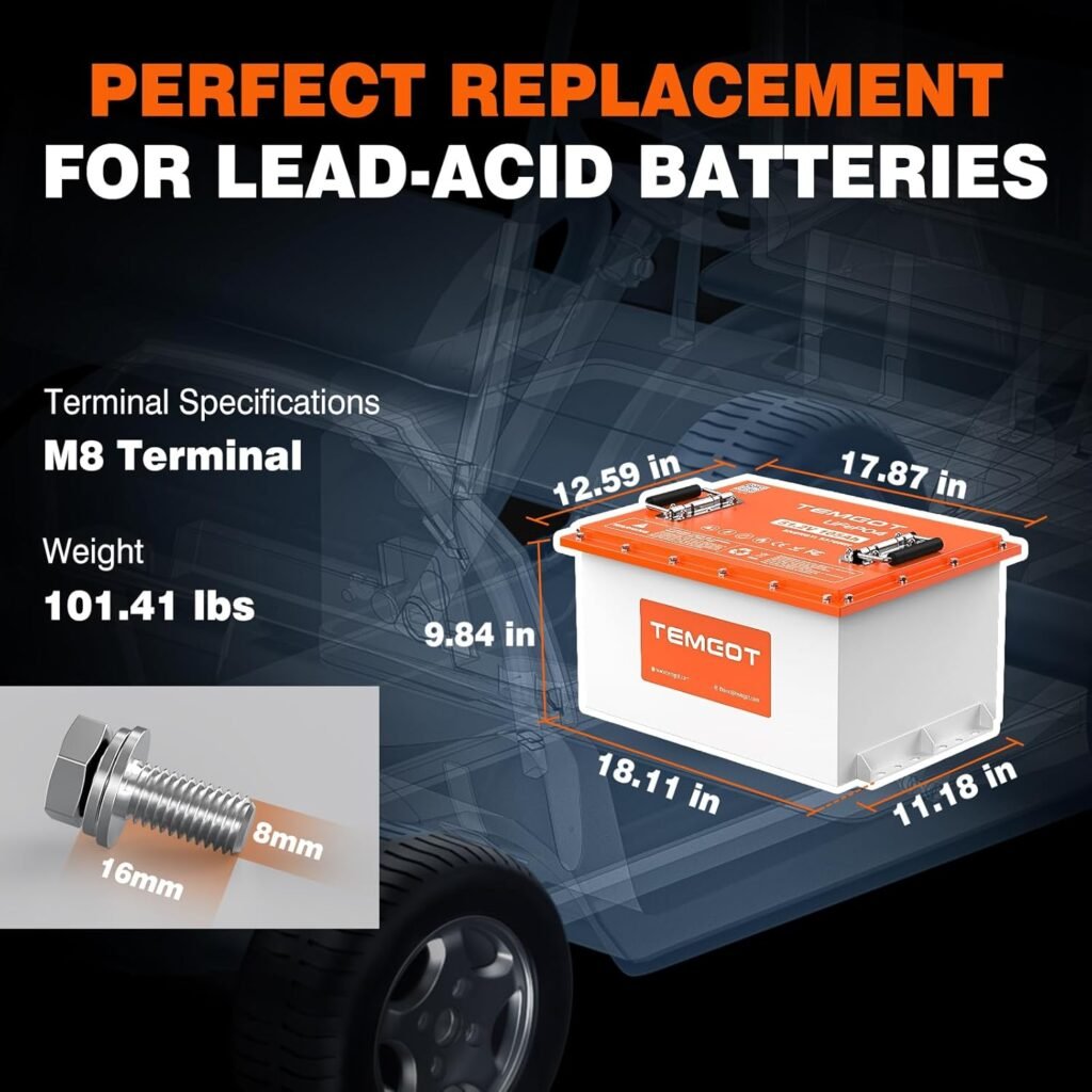 48V(51.2V) 105Ah LiFePO4 Lithium Golf Cart Batteries, Built-in Smart 200A BMS with Monitor and Mobile APP, 5000+ Cycles Rechargeable, Max 10.24kW Power Output, Perfect for Golf Cart 48V(51.2V) 105Ah LiFePO4 Lithium Golf Cart Batteries, Built-in Smart 200A BMS with Monitor and Mobile APP, 5000+ Cycles Rechargeable, Max 10.24kW Power Output, Perfect for Golf Cart