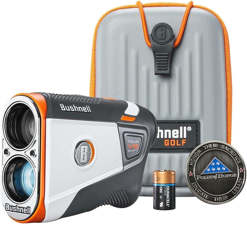 Bushnell Tour V6 Shift Golf Rangefinder with Slope Switch, Visual Jolt Flag Locking, Magnetic Mount, 1300 Yard Range 6X Magnification Bushnell Tour V6 Shift Golf Rangefinder with Slope Switch, Visual Jolt Flag Locking, Magnetic Mount, 1300 Yard Range 6X Magnification
