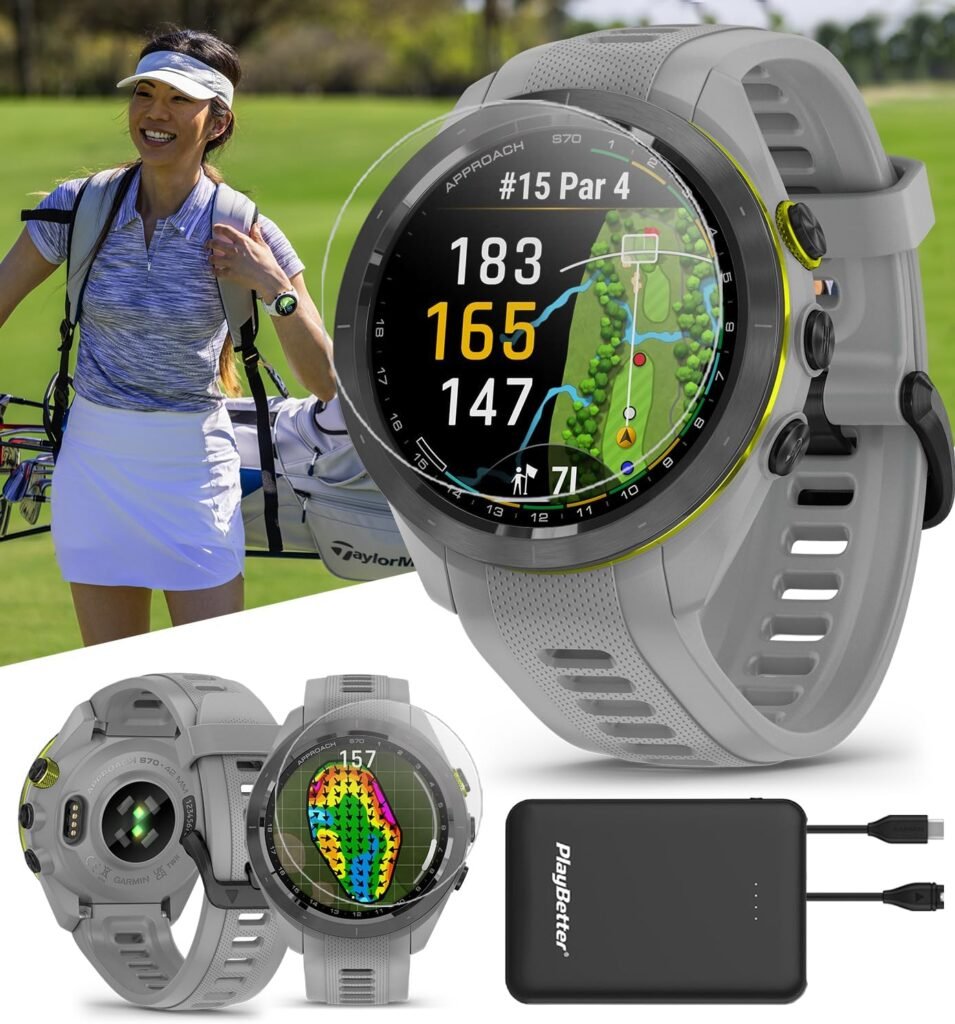 Garmin Approach S70 (Black, 47mm) Golf GPS Watch Bundle - AMOLED Display, Virtual Caddie PlaysLike Distance - Includes PlayBetter 5000mAH Portable Charger Screen Protectors Garmin Approach S70 (Black, 47mm) Golf GPS Watch Bundle - AMOLED Display, Virtual Caddie PlaysLike Distance - Includes PlayBetter 5000mAH Portable Charger Screen Protectors