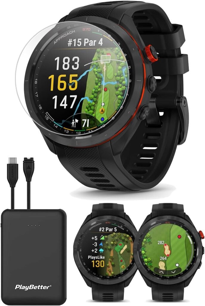Garmin Approach S70 (Black, 47mm) Golf GPS Watch Bundle - AMOLED Display, Virtual Caddie PlaysLike Distance - Includes PlayBetter 5000mAH Portable Charger Screen Protectors Garmin Approach S70 (Black, 47mm) Golf GPS Watch Bundle - AMOLED Display, Virtual Caddie PlaysLike Distance - Includes PlayBetter 5000mAH Portable Charger Screen Protectors