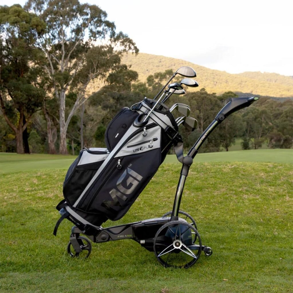 MGI Ai 500 GPS Electric Assisted Golf Push Cart | Zip Fold Caddy, 40,000 Courses Worldwide, Plays 36 Holes, Drink Holder, Bluetooth Smart Notifications | Signature Series Microfiber Cloth MGI Ai 500 GPS Electric Assisted Golf Push Cart | Zip Fold Caddy, 40,000 Courses Worldwide, Plays 36 Holes, Drink Holder, Bluetooth Smart Notifications | Signature Series Microfiber Cloth