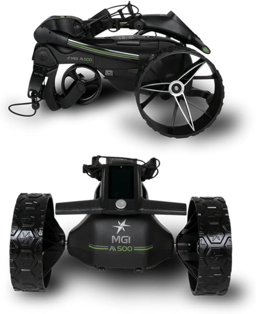 MGI Ai 500 GPS Electric Assisted Golf Push Cart | Zip Fold Caddy, 40,000 Courses Worldwide, Plays 36 Holes, Drink Holder, Bluetooth Smart Notifications | Signature Series Microfiber Cloth MGI Ai 500 GPS Electric Assisted Golf Push Cart | Zip Fold Caddy, 40,000 Courses Worldwide, Plays 36 Holes, Drink Holder, Bluetooth Smart Notifications | Signature Series Microfiber Cloth