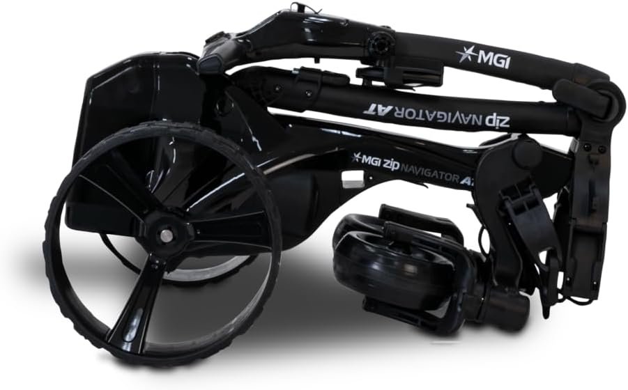 MGI Zip Navigator All Terrain Electric Golf Cart - 36 Hole Battery - Remote Control - Accessories Included (Multi-Purpose Clip, Drink, Umbrella, GPS-Phone, Scorecard Holder), Gloss Black-Matte Black MGI Zip Navigator All Terrain Electric Golf Cart - 36 Hole Battery - Remote Control - Accessories Included (Multi-Purpose Clip, Drink, Umbrella, GPS-Phone, Scorecard Holder), Gloss Black-Matte Black